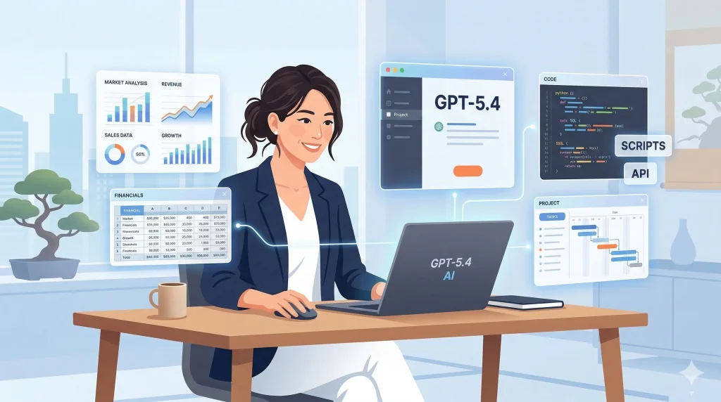 GPT-5.4を活用するビジネスパーソンのイラスト